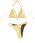 SOLY HUX Women's Polka Dots Bikini Set Halter Triangle Reversible Beachwear