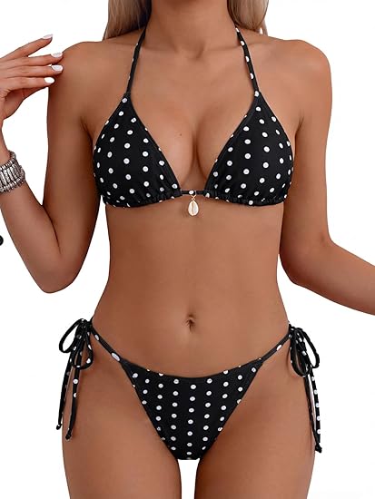 Women's Sexy Halter Bikini Set Triangle Top String Swimwear Two Piece Swimsuits Cheeky Bathing Suit