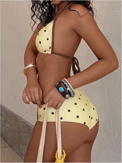 Women's Polka Dots 2 Piece Boyshorts Bikini Set Halter Y2K Swimsuit | Graphic Print,Triangle,Boyshort,Cute Bikinis,Boy Short,Bowknot,Colorblock,Bathing Suit