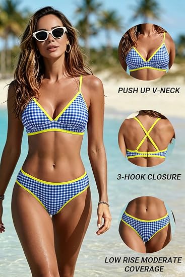 Womens Push Up Bikini Set - Two Piece Swimsuit V Neck Crisscross Back Bathing Suit 2025 Swimwear