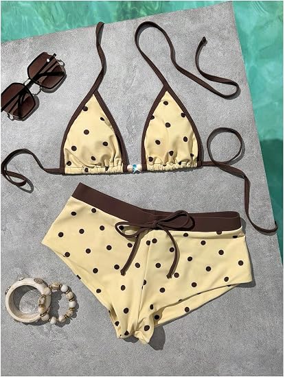 Women's Polka Dots 2 Piece Boyshorts Bikini Set Halter Y2K Swimsuit | Graphic Print,Triangle,Boyshort,Cute Bikinis,Boy Short,Bowknot,Colorblock,Bathing Suit