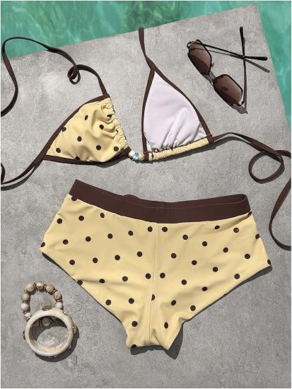 Women's Polka Dots 2 Piece Boyshorts Bikini Set Halter Y2K Swimsuit | Graphic Print,Triangle,Boyshort,Cute Bikinis,Boy Short,Bowknot,Colorblock,Bathing Suit